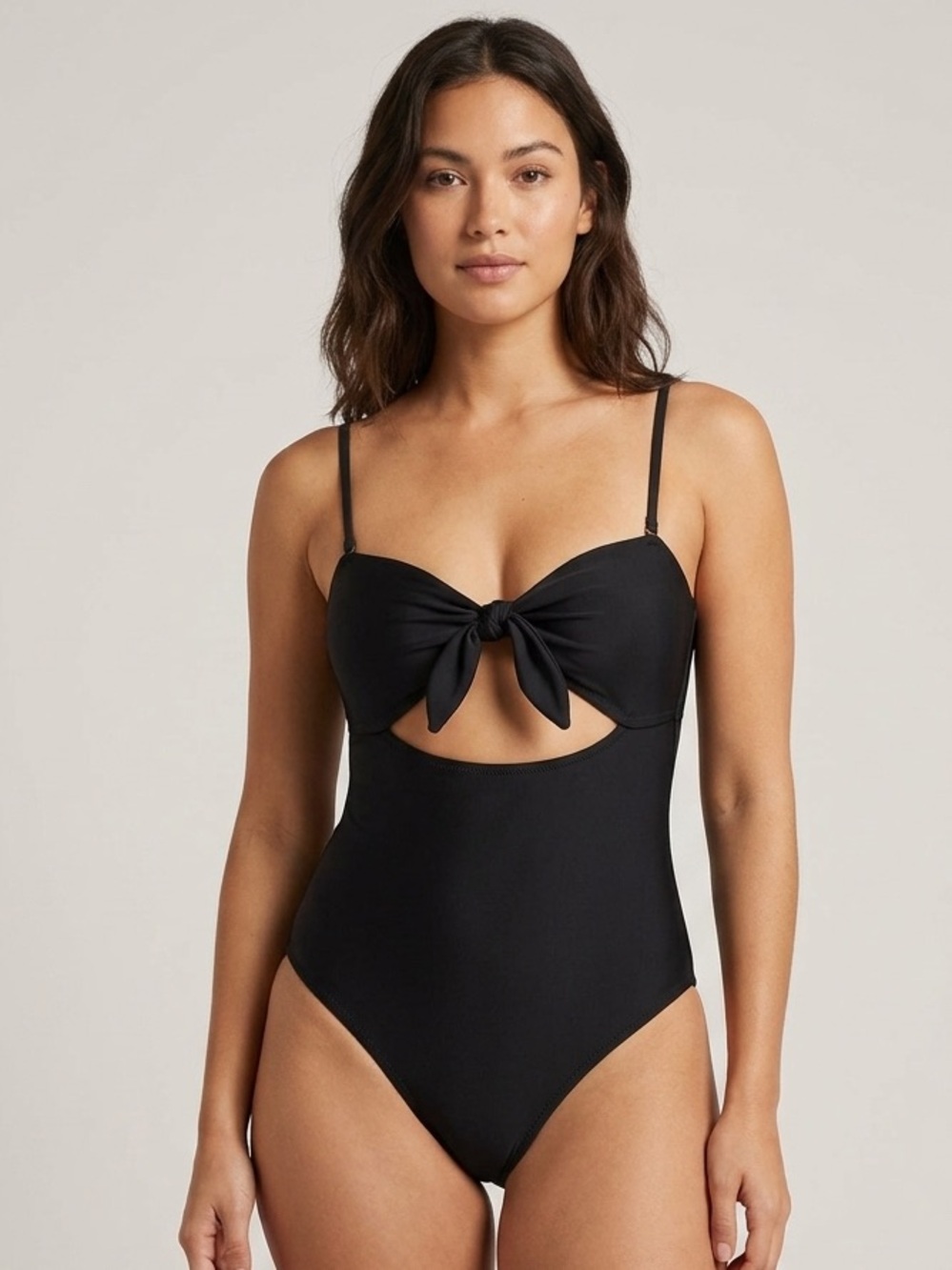 Aerie Sz M Black Cut Out Bow One Piece Swimsuit